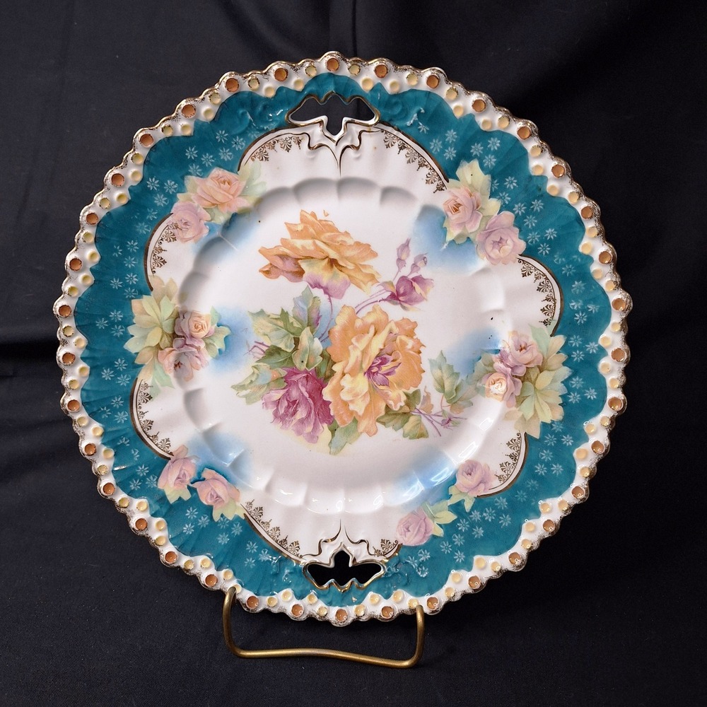 Antique R.S. Prussian Porcelain Plate Early 1900s Intricate Molding Floral Motif